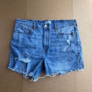 DENIZEN Levi's Distressed Cutoff Jean Shorts W38 High‎ Rise Blue Frayed Hem